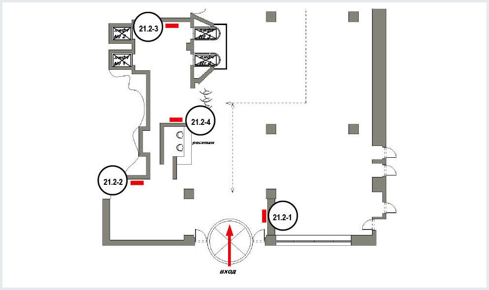 Схема расположения лайтбоксов в бизнес центре РОТА
